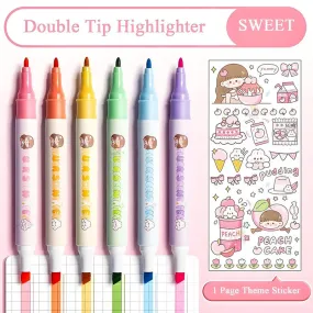12 Double-Head Marker Pens Set with Sticker, Non-Toxic Ink, Quick Dry Smudge Proof, Colorful Highlighter Pens, Multipurpose Markers for Adults and Kids (Pack of 12, Multicolor)