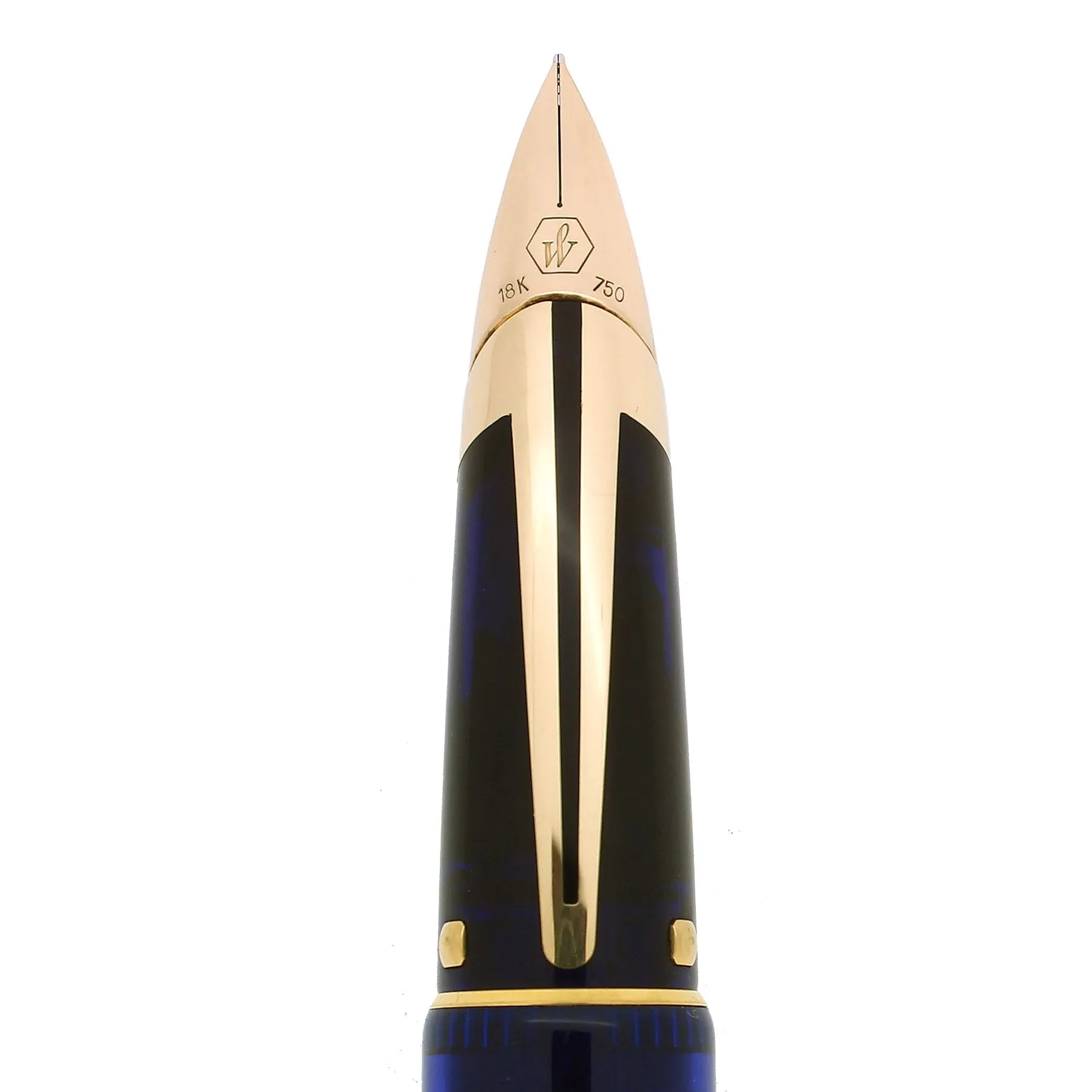 1990S WATERMAN EDSON SAPPHIRE BLUE 18K FINE NIB FOUNTAIN PEN NEAR MINT CONDITION
