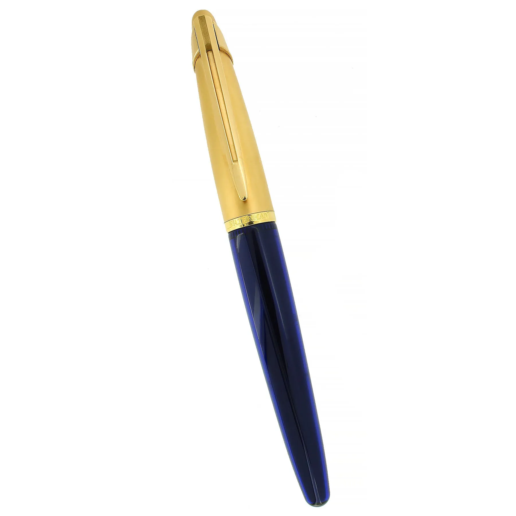 1990S WATERMAN EDSON SAPPHIRE BLUE 18K FINE NIB FOUNTAIN PEN NEAR MINT CONDITION