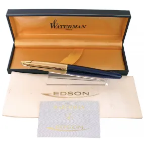 1990S WATERMAN EDSON SAPPHIRE BLUE 18K FINE NIB FOUNTAIN PEN NEAR MINT CONDITION