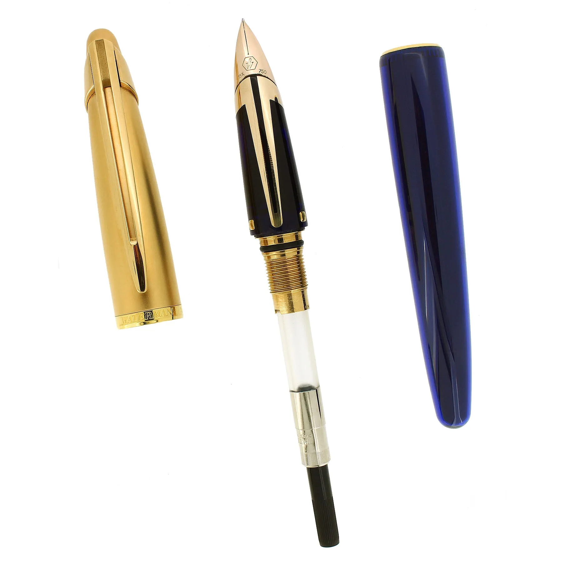 1990S WATERMAN EDSON SAPPHIRE BLUE 18K FINE NIB FOUNTAIN PEN NEAR MINT CONDITION