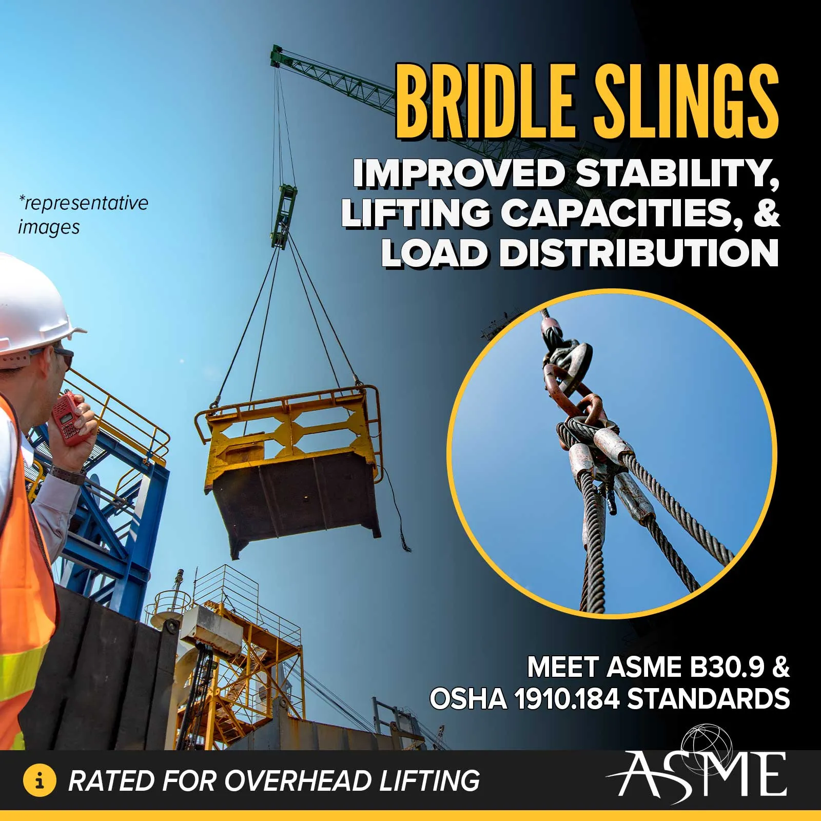 1" x 12' 2-Leg Wire Rope Bridle Sling with Crosby Eye Hooks | Domestic