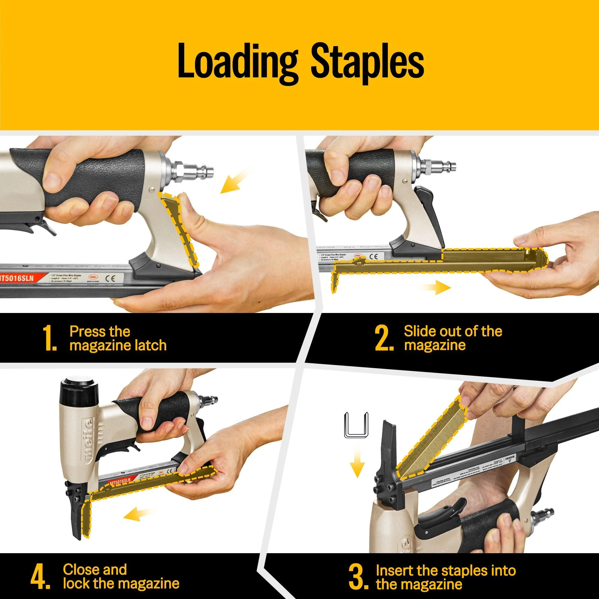 20 Gauge 1/2" Crown 1/4" to 5/8" Length Long Nose Fine Wire Stapler - Model MT5016SLN