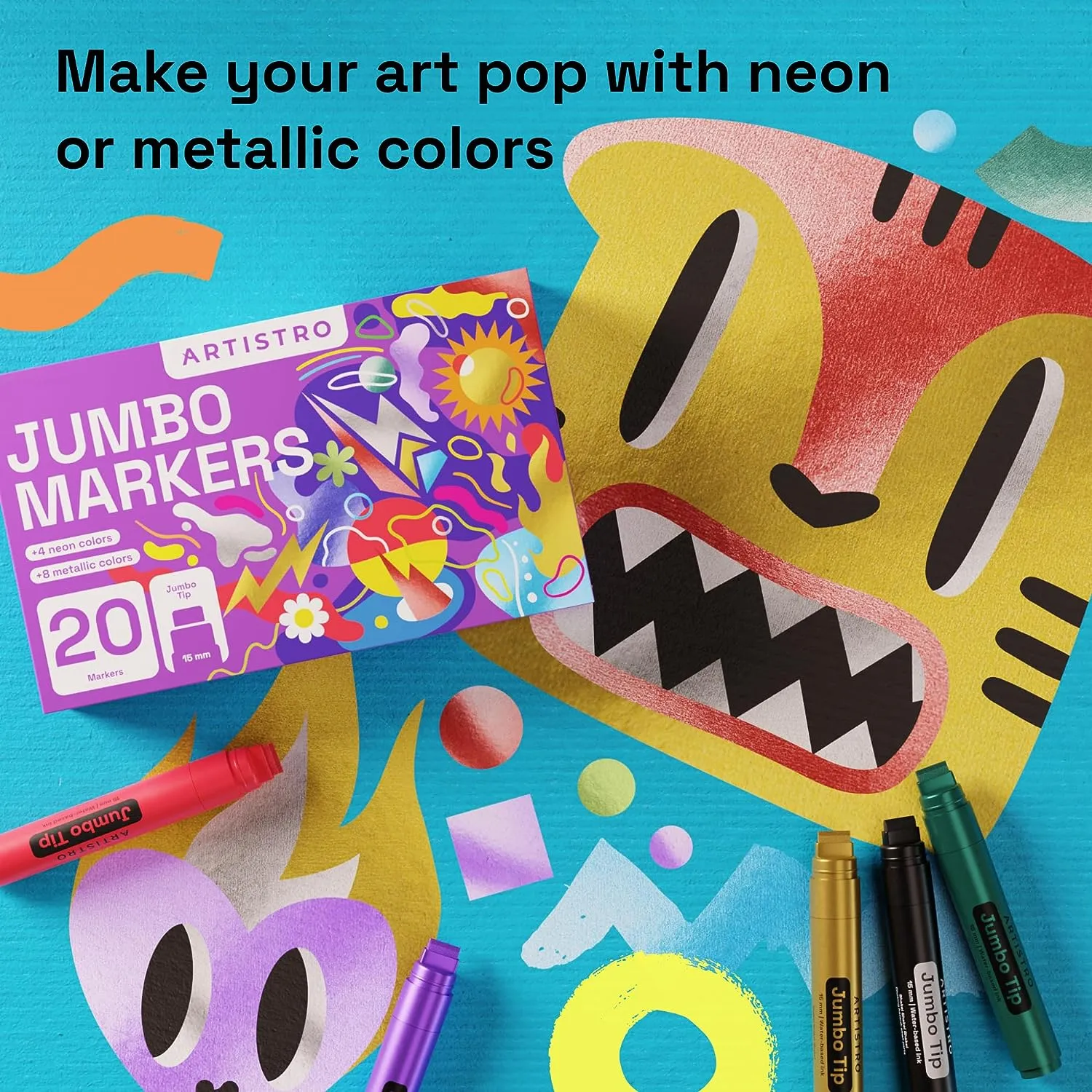 20 Jumbo Markers, Acrylic Markers with 15mm Jumbo Felt Tip