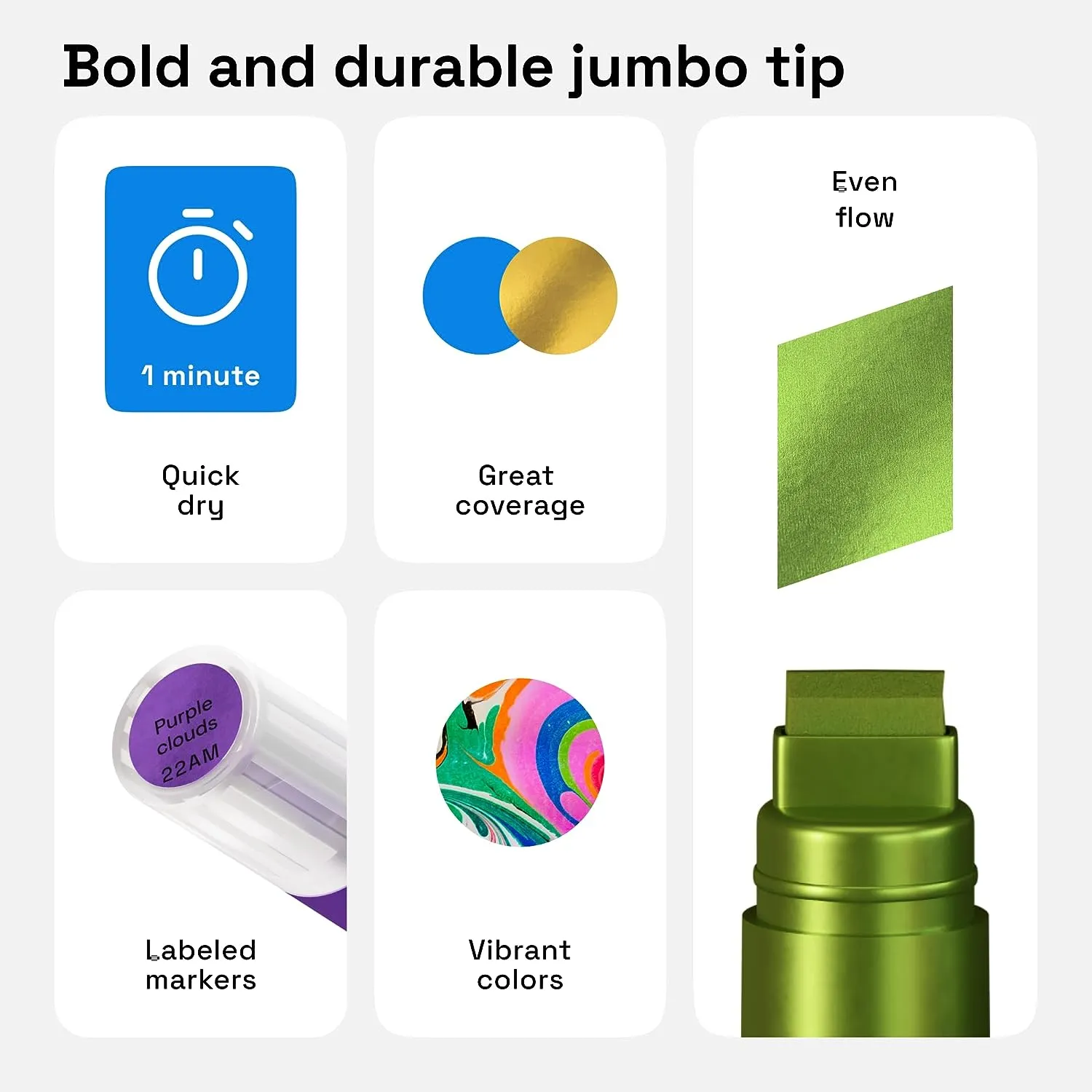 20 Jumbo Markers, Acrylic Markers with 15mm Jumbo Felt Tip