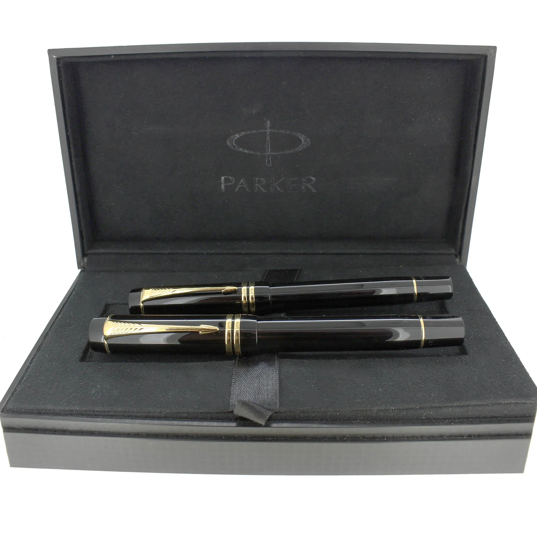 2004 PARKER DUOFOLD CENTENNIAL BLACK FOUNTAIN PEN & ROLLERBALL SET NEAR MINT