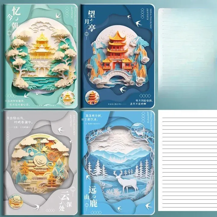 3D Chinese Temple Printed Notebook