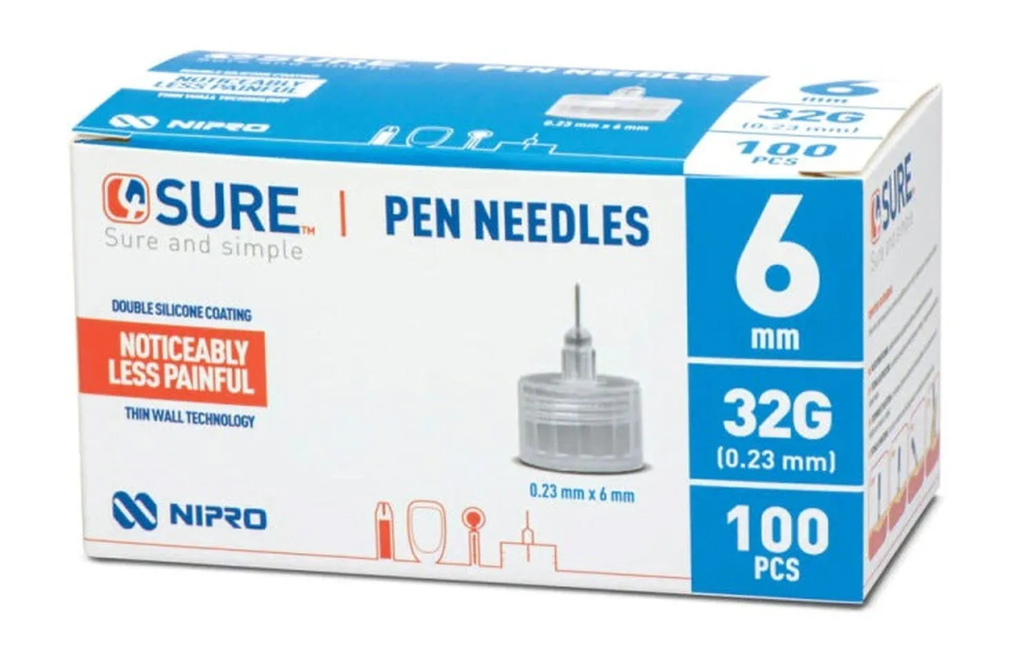 4Sure Pen Needles 32G - Choose from 4mm/5mm/6mm