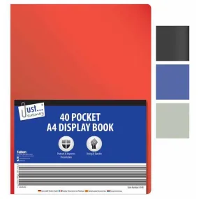 A4 Display Book 40 Pocket - Assorted Colours Presentation Organiser Document Folder