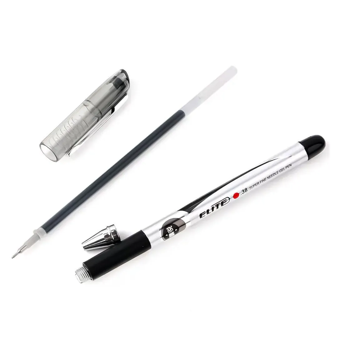Baoke Elite Silver Body Black Ink Gel Pen-Pack Of 6