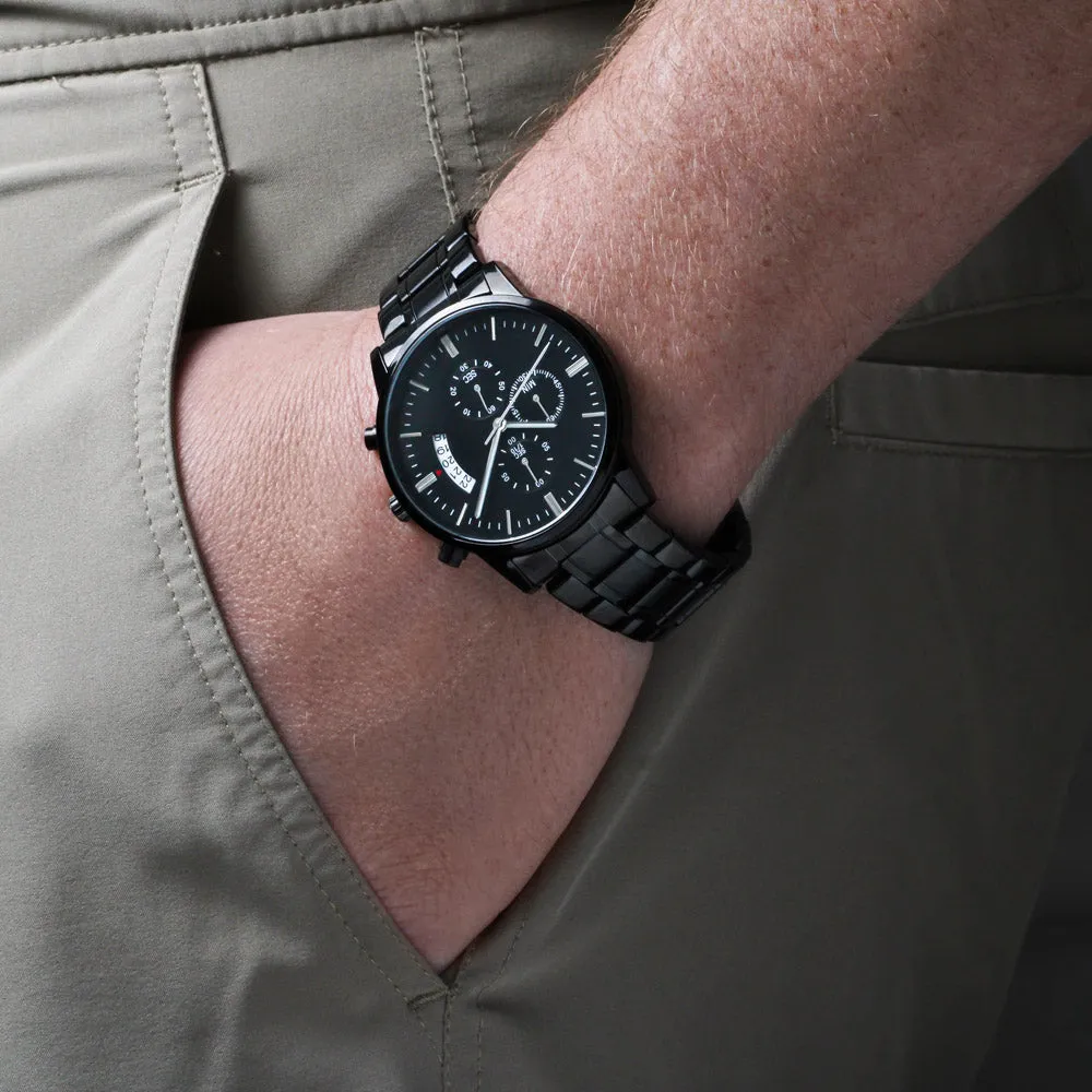 Black Chronograph Watch - The Perfect Gift for Boss Appreciation Day | Three Dial | Water Resistant | Scratch Proof | Gift Box | Message Card