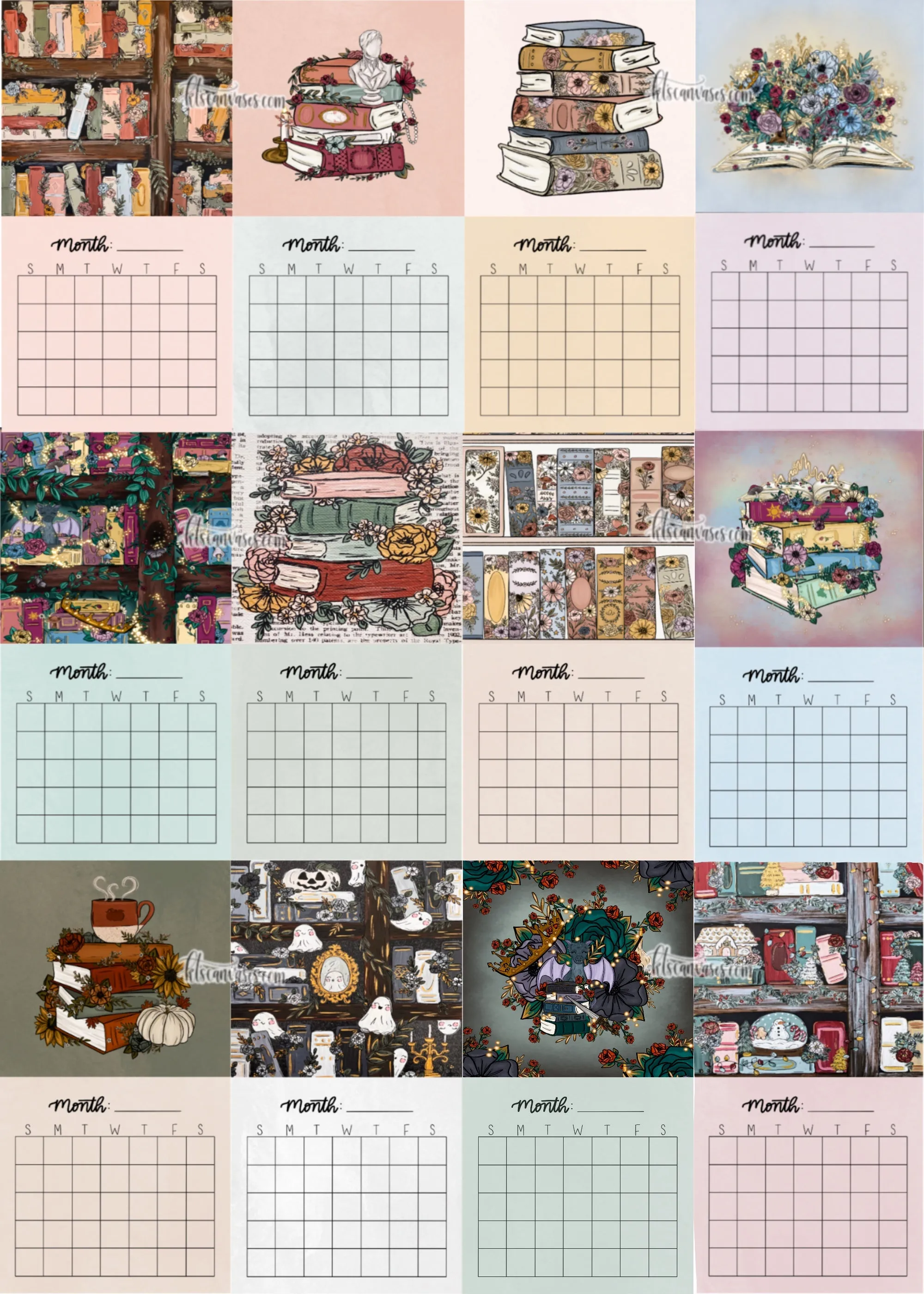 Bookish Undated Wall Calendar