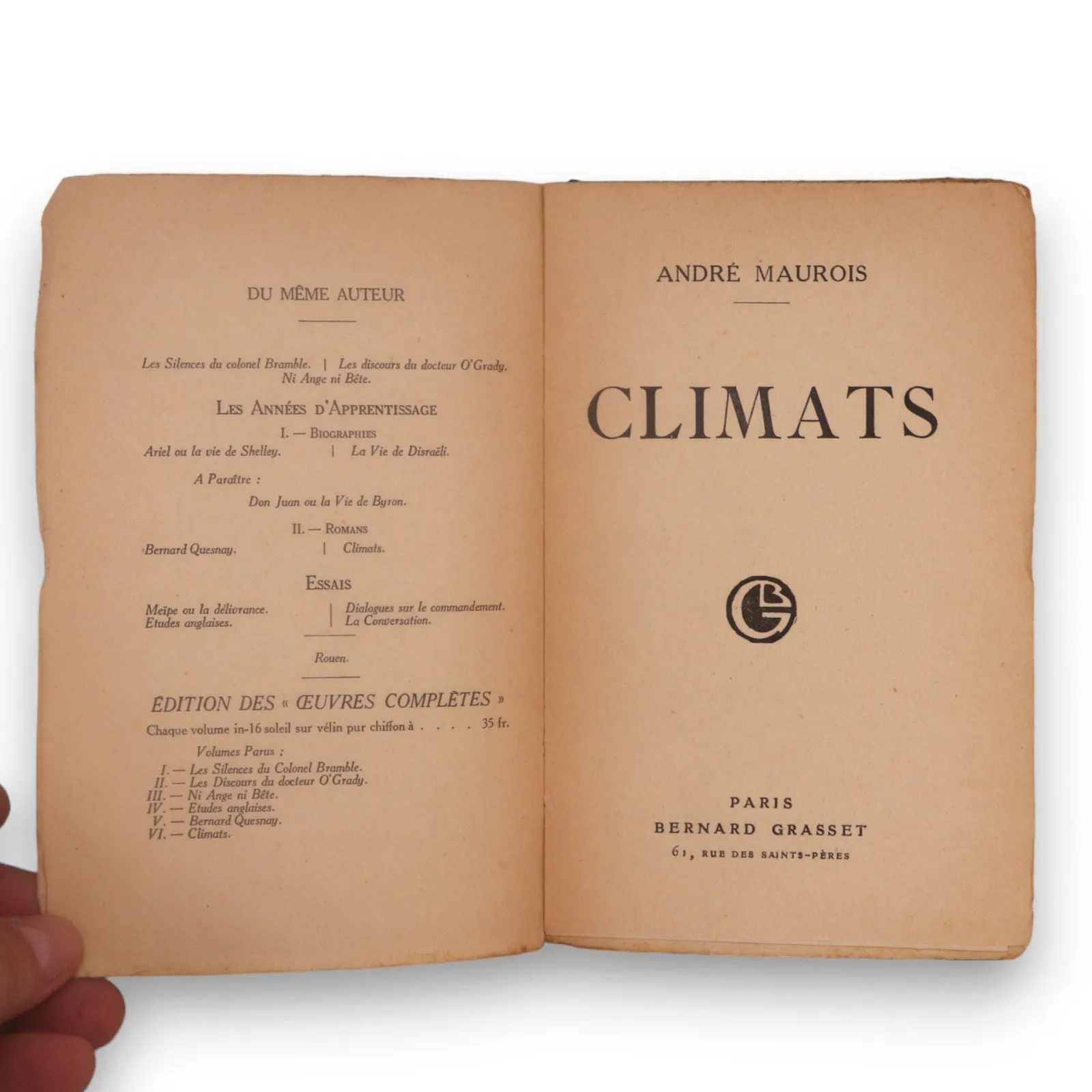 Climats Roman 1928 Andre Maurois 1st Edition French Bernard Grasset