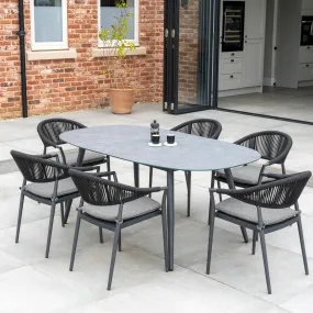 Cloverly 6 Seat Rope Oval Dining Set with Ceramic Table in Charcoal