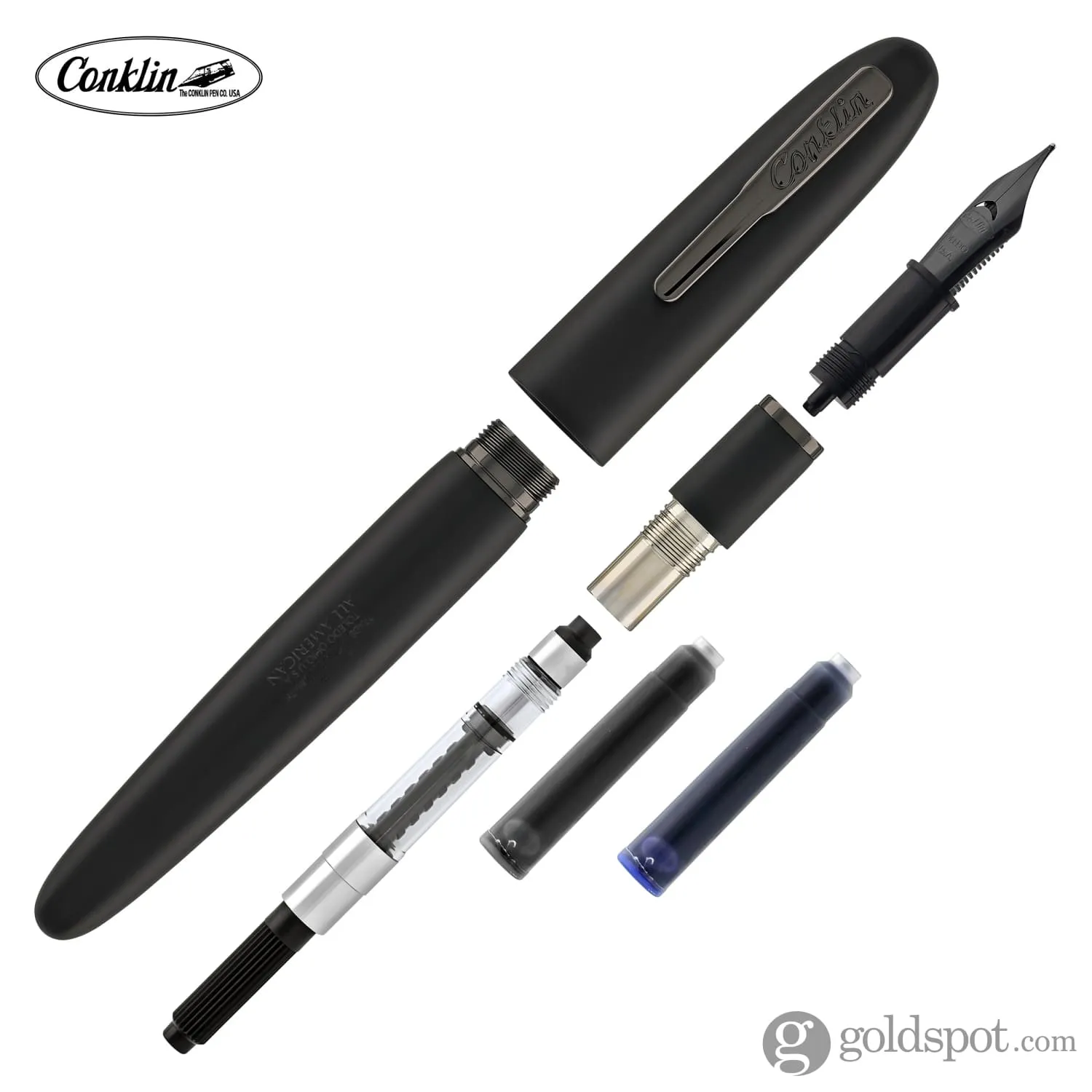 Conklin All American Fountain Pen in Matte Black with Gunmetal Trim