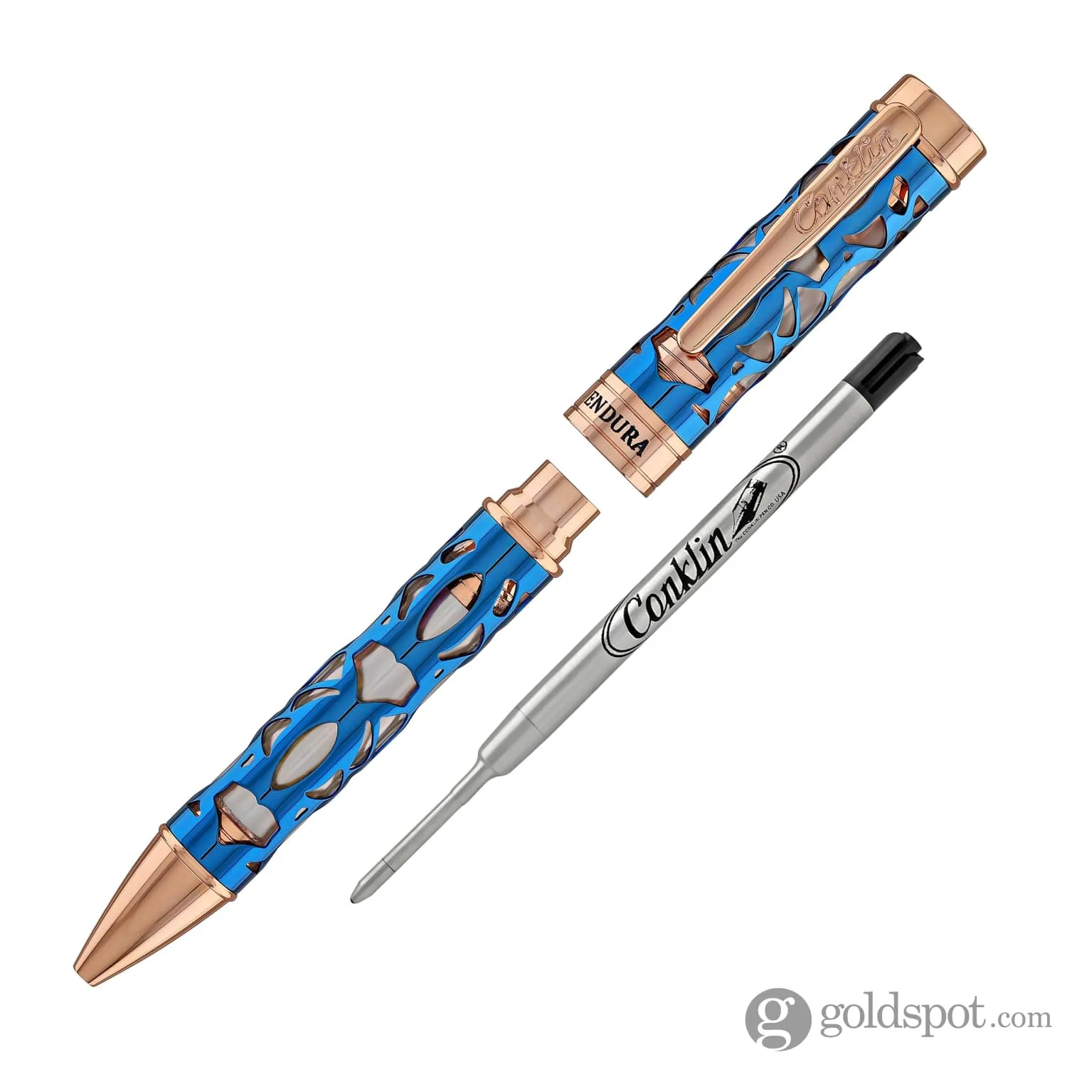 Conklin Endura Deco Crest Ballpoint Pen in Demo Blue with Rosegold Trim
