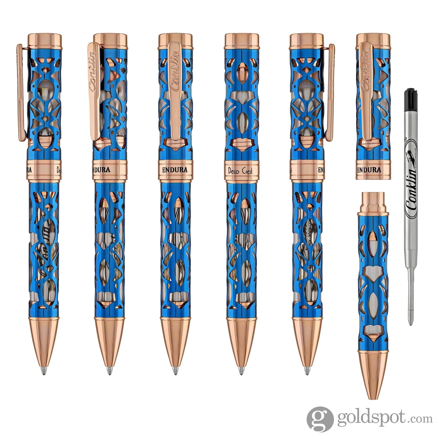 Conklin Endura Deco Crest Ballpoint Pen in Demo Blue with Rosegold Trim