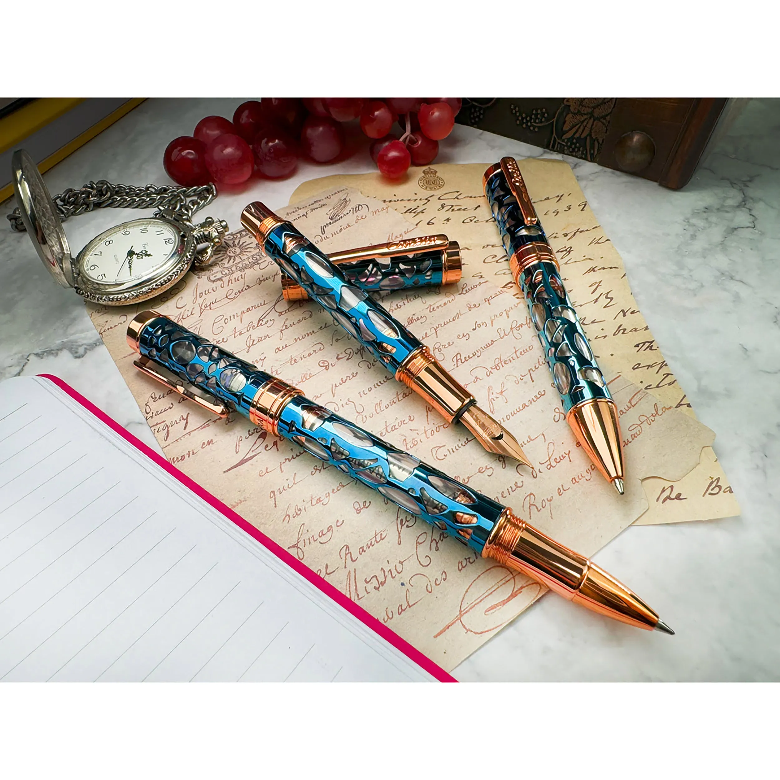 Conklin Endura Deco Crest Ballpoint Pen in Demo Blue with Rosegold Trim