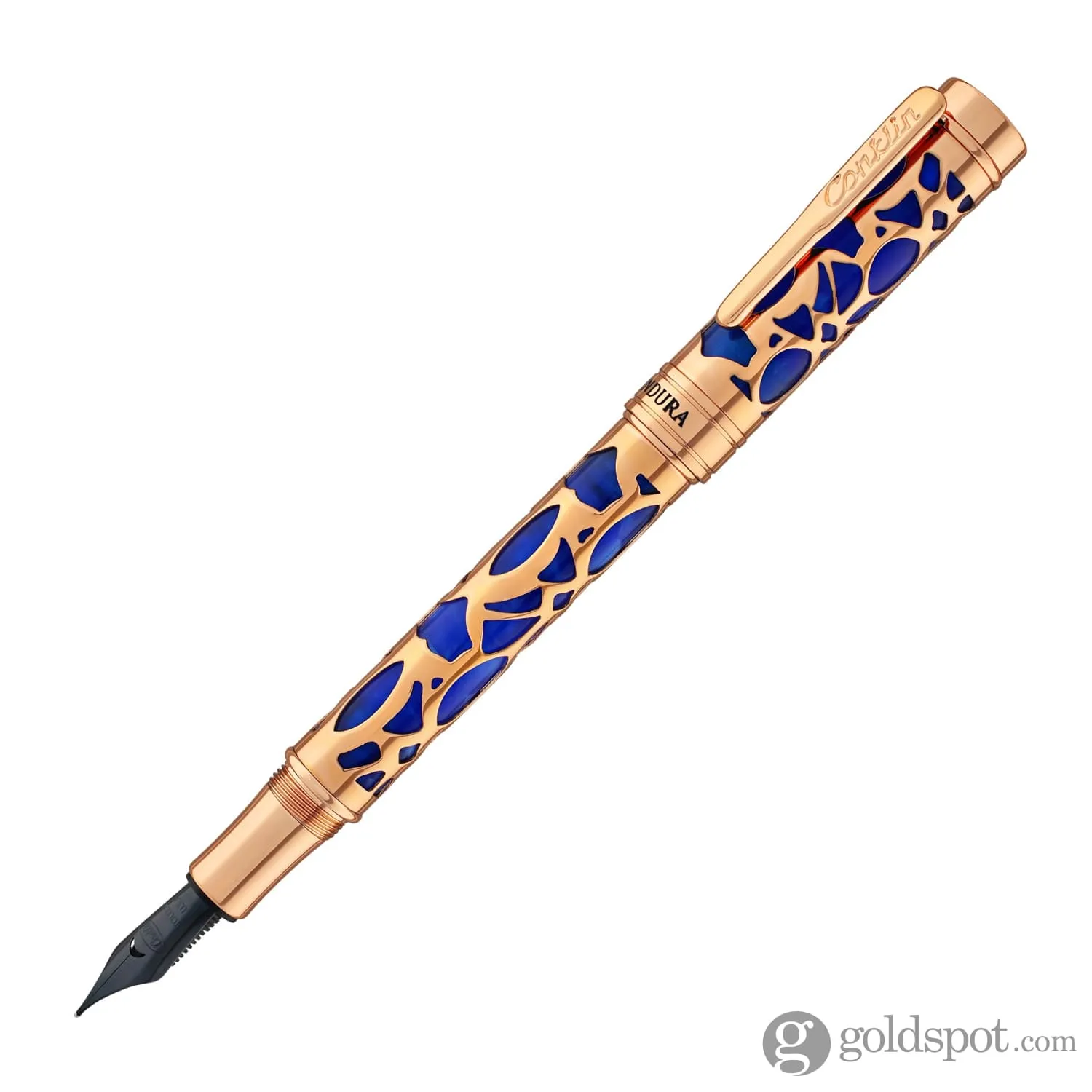 Conklin Endura Deco Crest Fountain Pen in Blue with Rosegold Trim