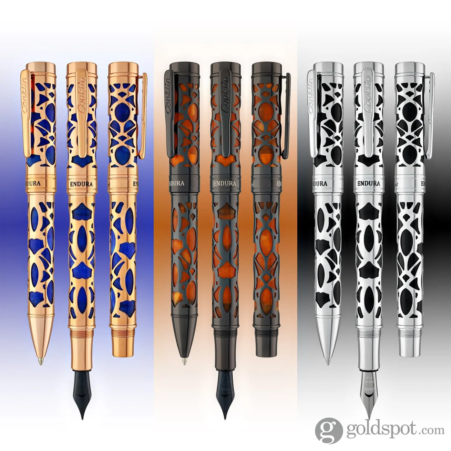 Conklin Endura Deco Crest Fountain Pen in Blue with Rosegold Trim
