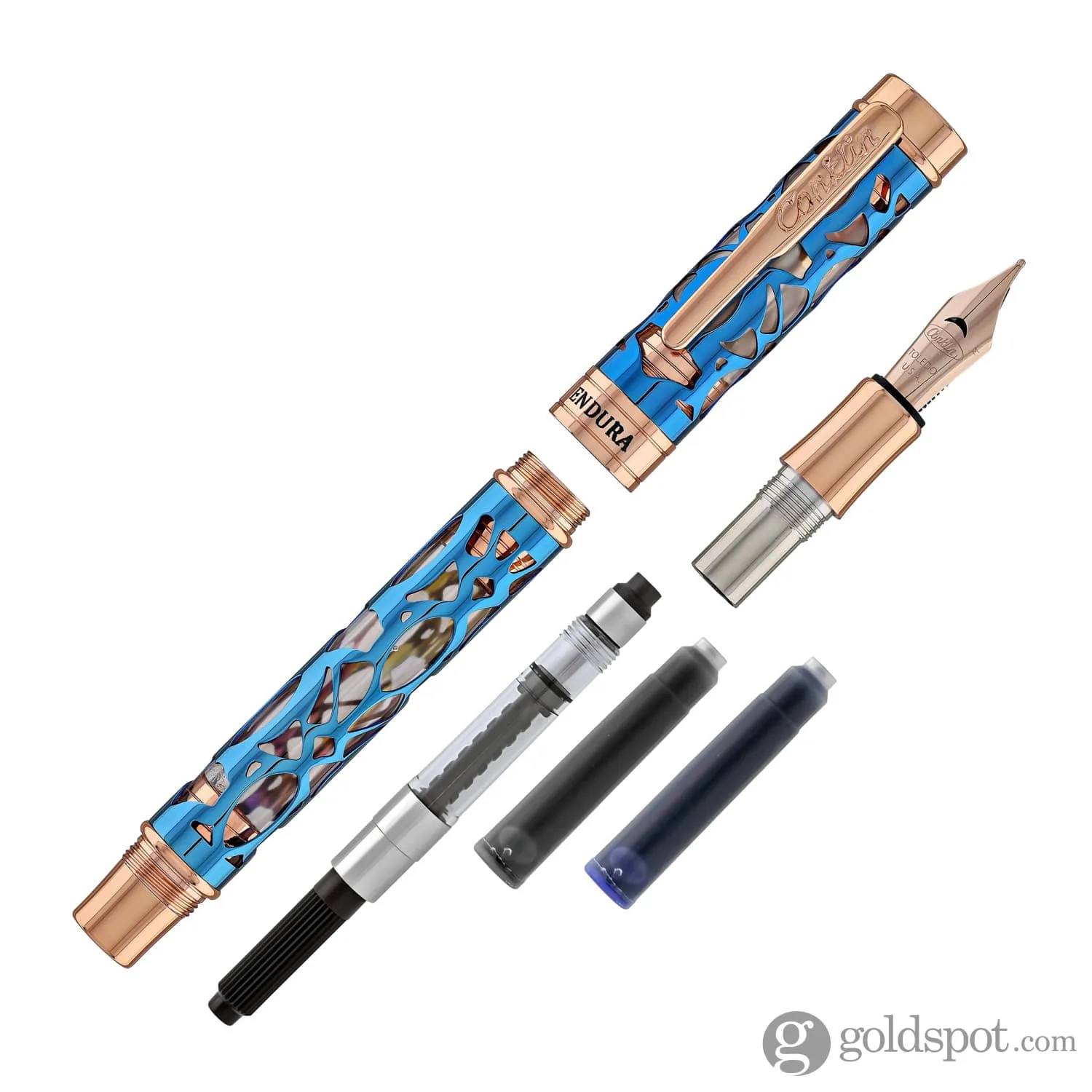 Conklin Endura Deco Crest Fountain Pen in Demo Blue with Rosegold Trim