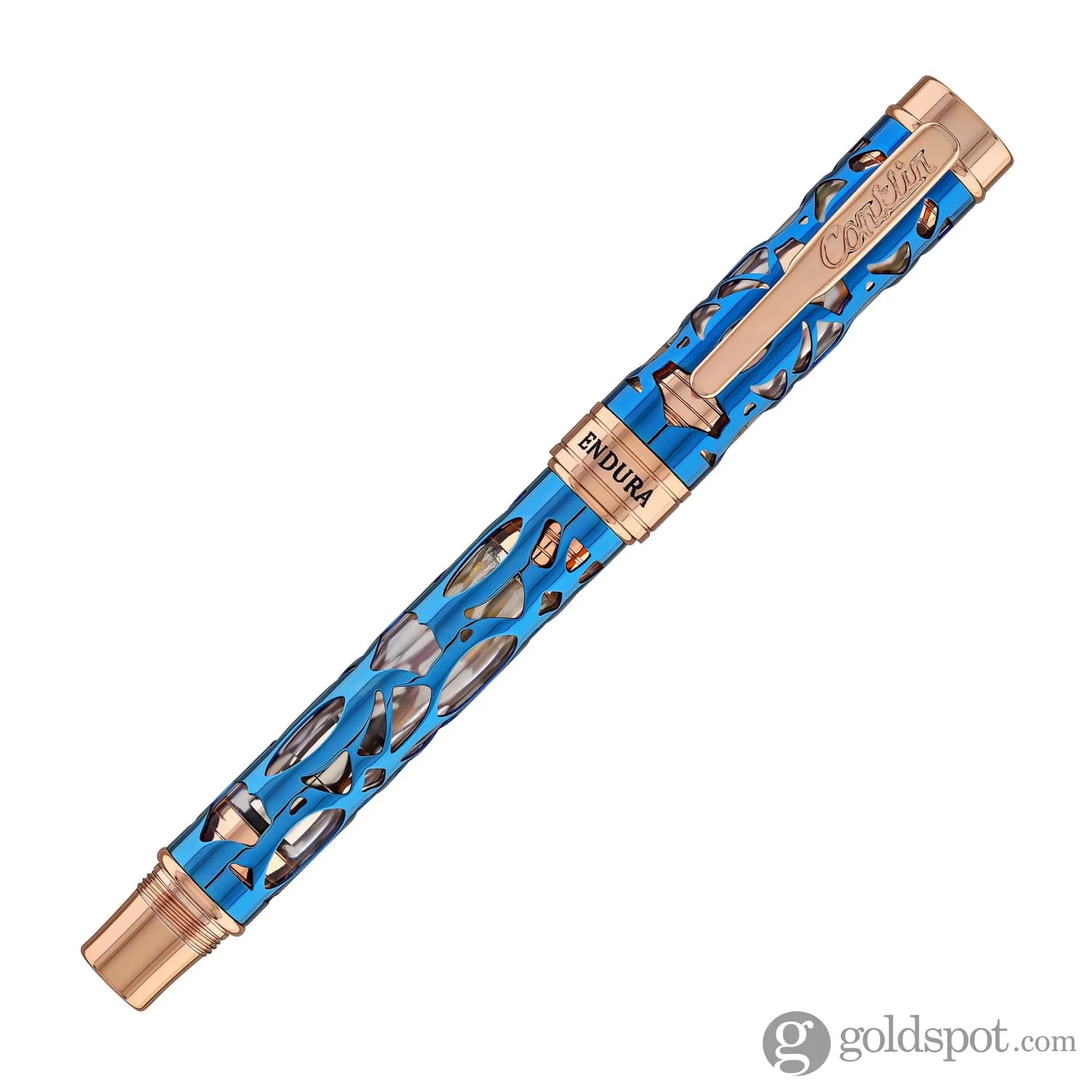 Conklin Endura Deco Crest Fountain Pen in Demo Blue with Rosegold Trim