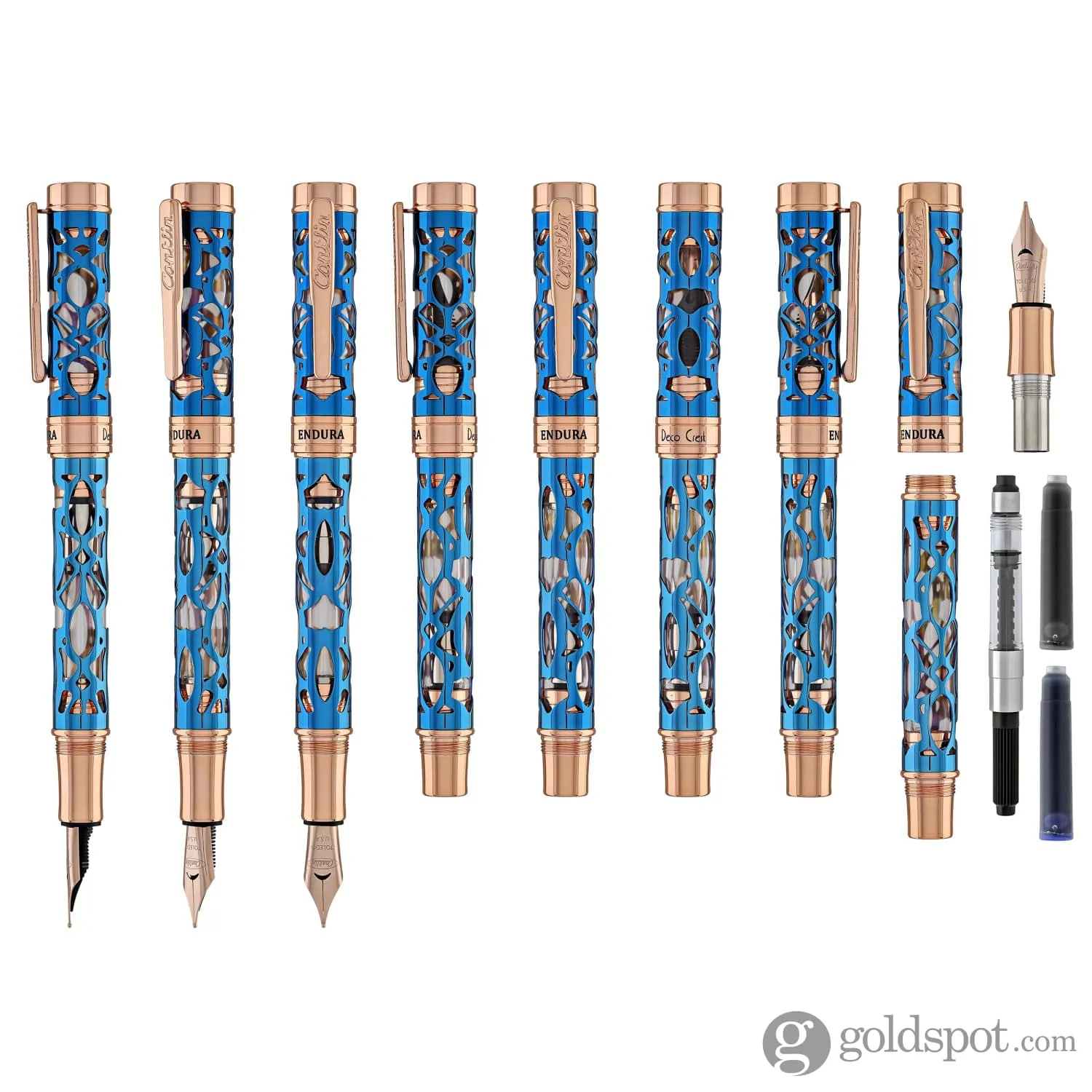 Conklin Endura Deco Crest Fountain Pen in Demo Blue with Rosegold Trim