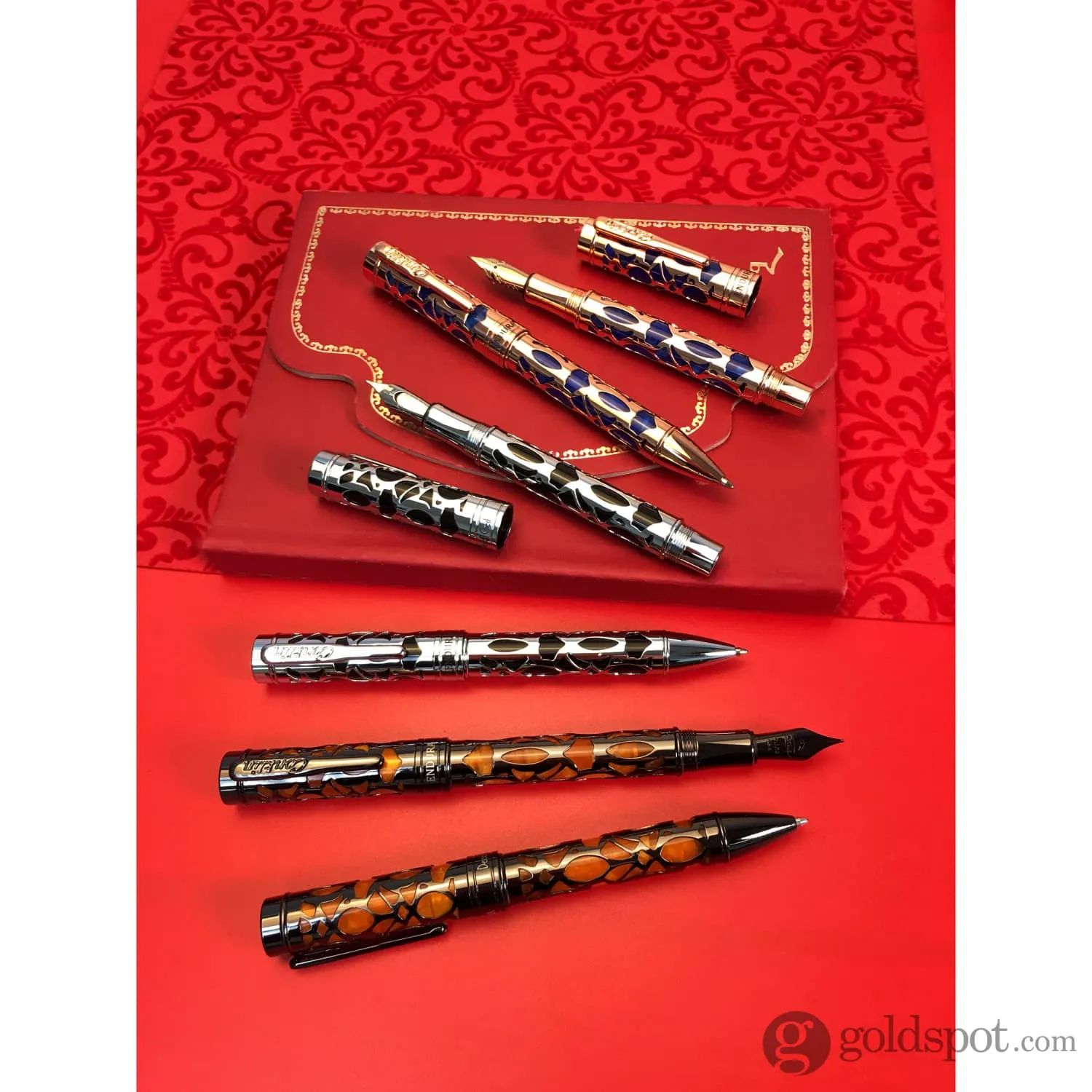 Conklin Endura Deco Crest Fountain Pen in Orange with Gunmetal Trim