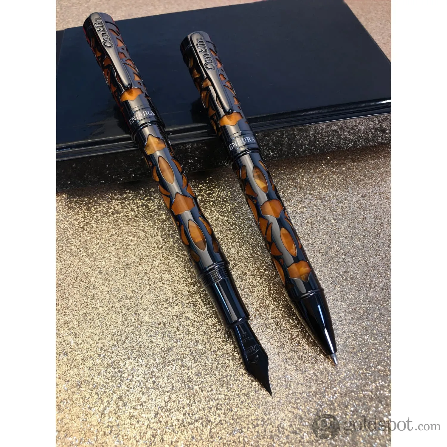 Conklin Endura Deco Crest Fountain Pen in Orange with Gunmetal Trim