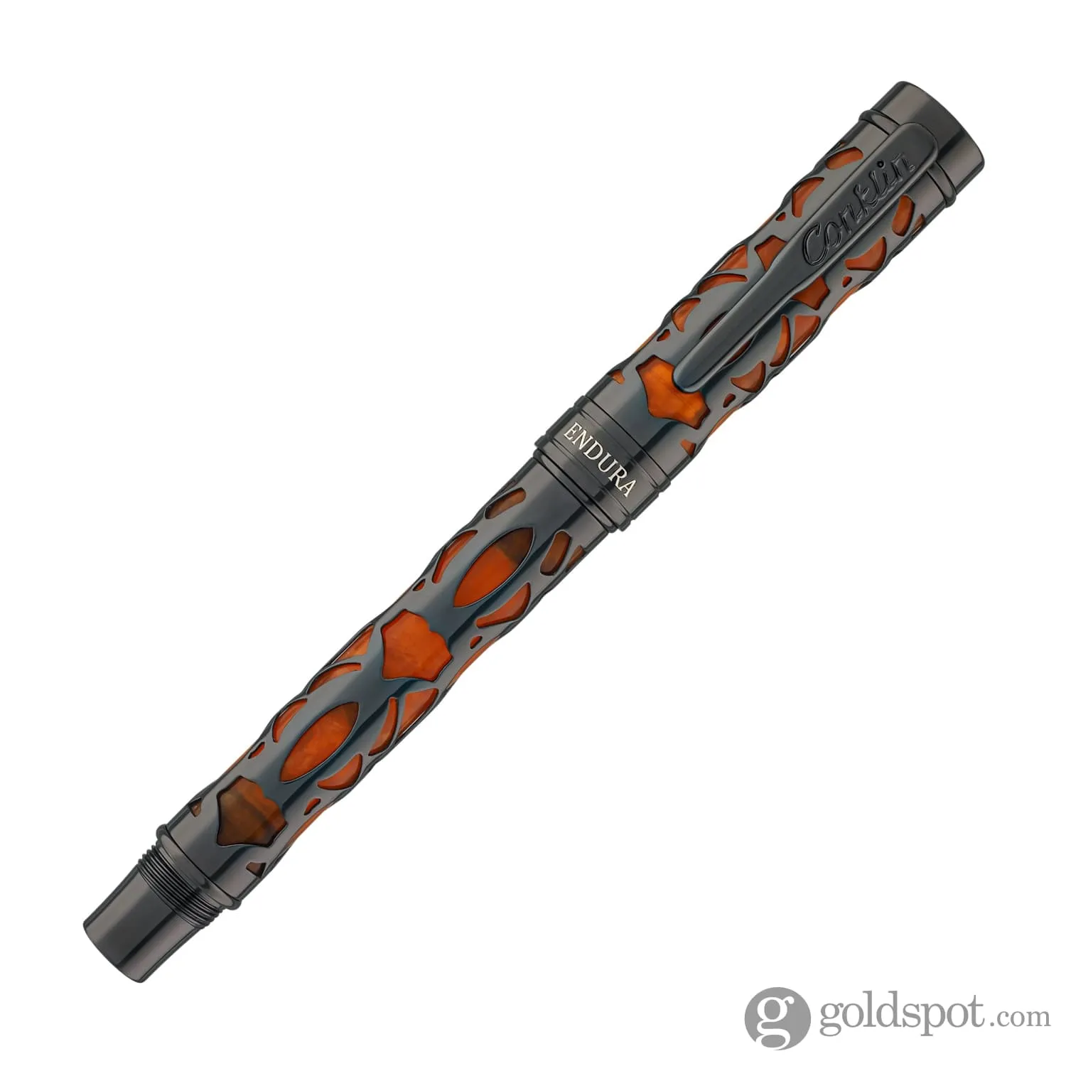 Conklin Endura Deco Crest Fountain Pen in Orange with Gunmetal Trim