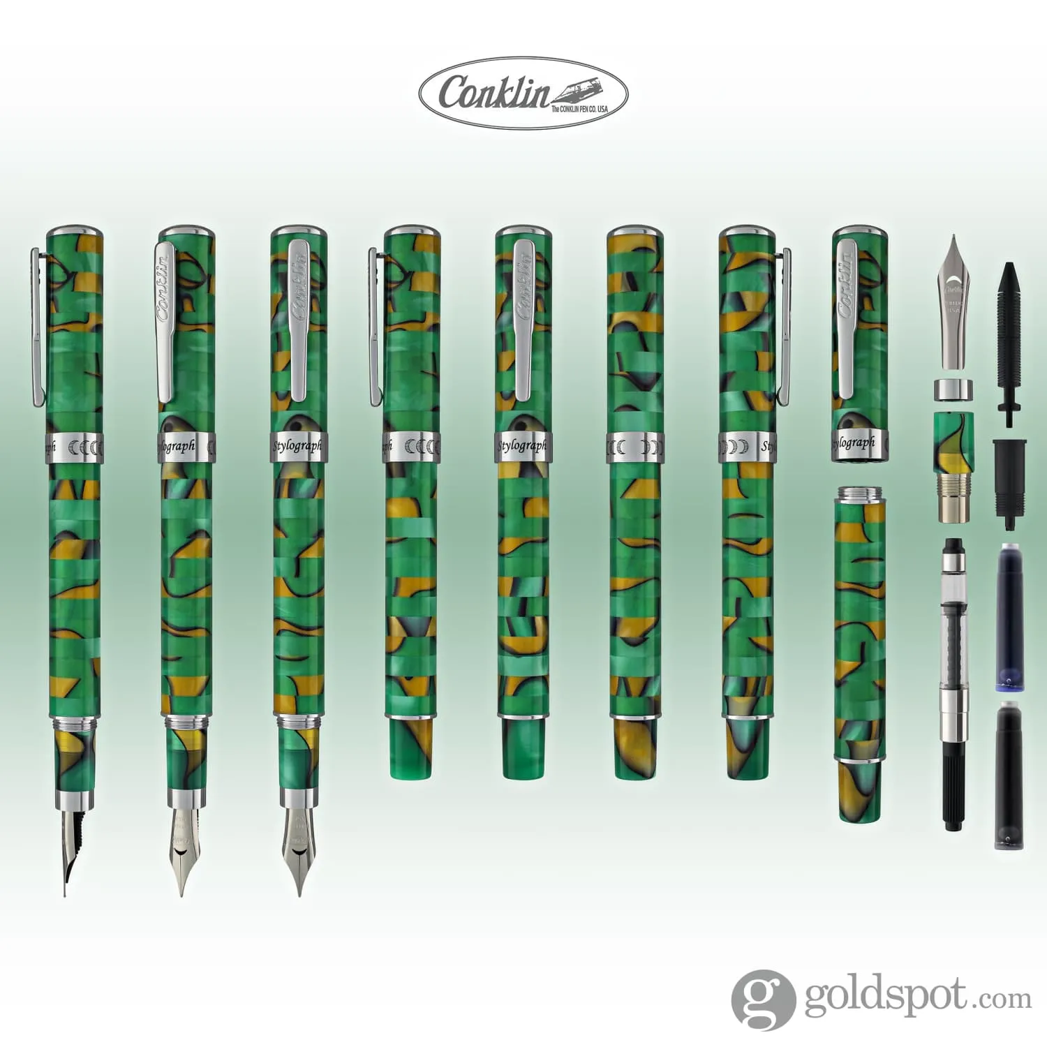 Conklin Stylograph Mosaic Fountain Pen in Green/Brown