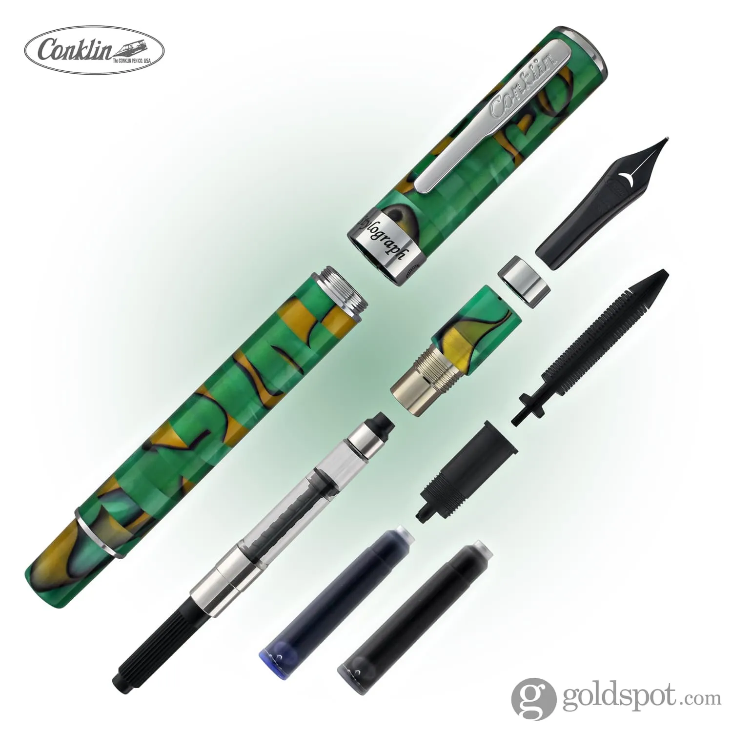 Conklin Stylograph Mosaic Fountain Pen in Green/Brown