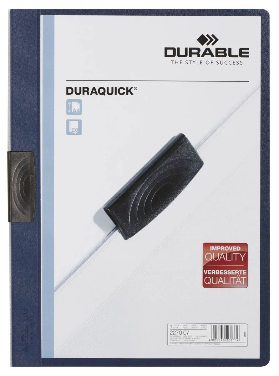 Durable DURAQUICK 20 Sheet Document Clip File Folder | 20 Pack | A4 Dark Blue
