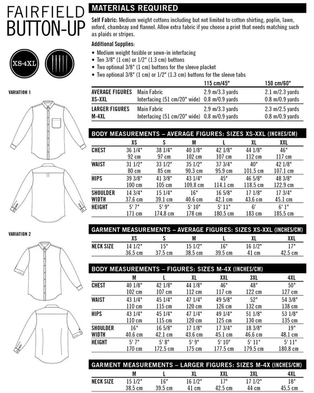 Fairfield Button-up Men's Shirt Sewing Pattern, Thread Theory