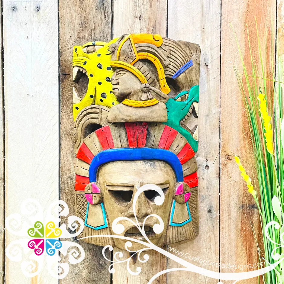 Medium Hand Carve Wood Mayan Mask