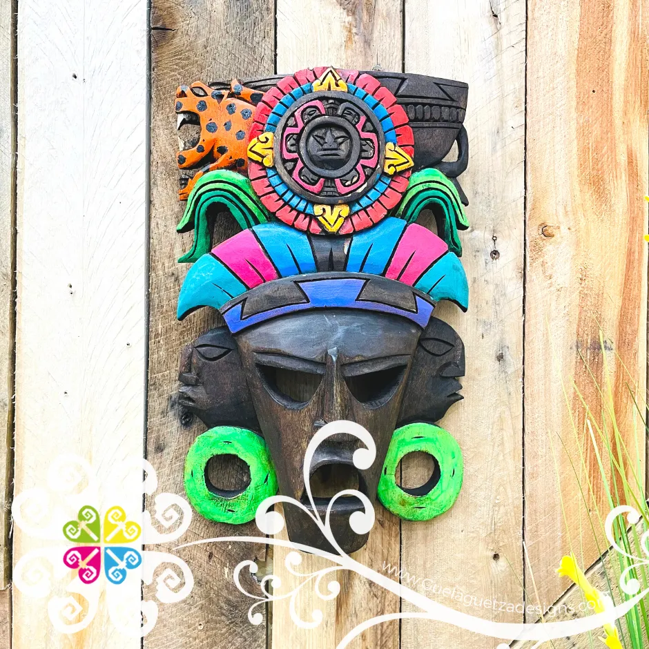 Medium Hand Carve Wood Mayan Mask