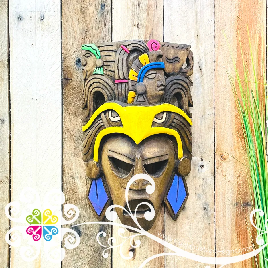 Medium Hand Carve Wood Mayan Mask