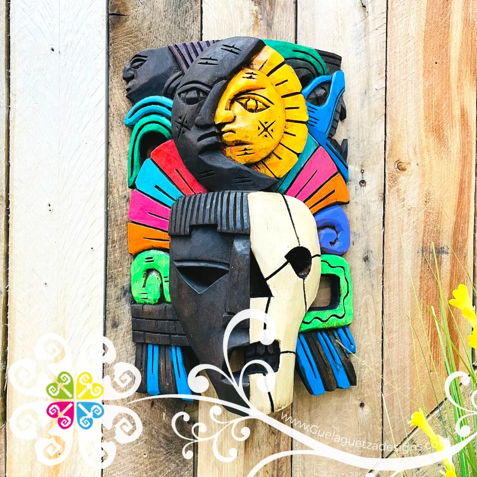 Medium Hand Carve Wood Mayan Mask