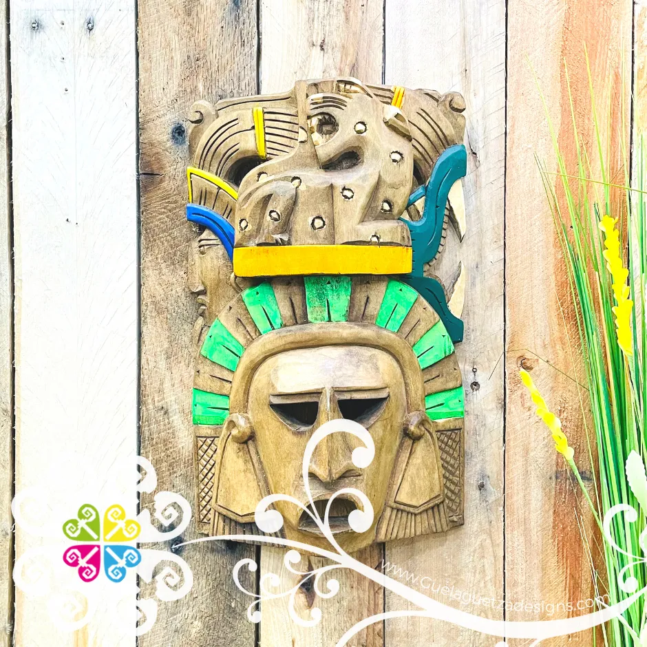Medium Hand Carve Wood Mayan Mask