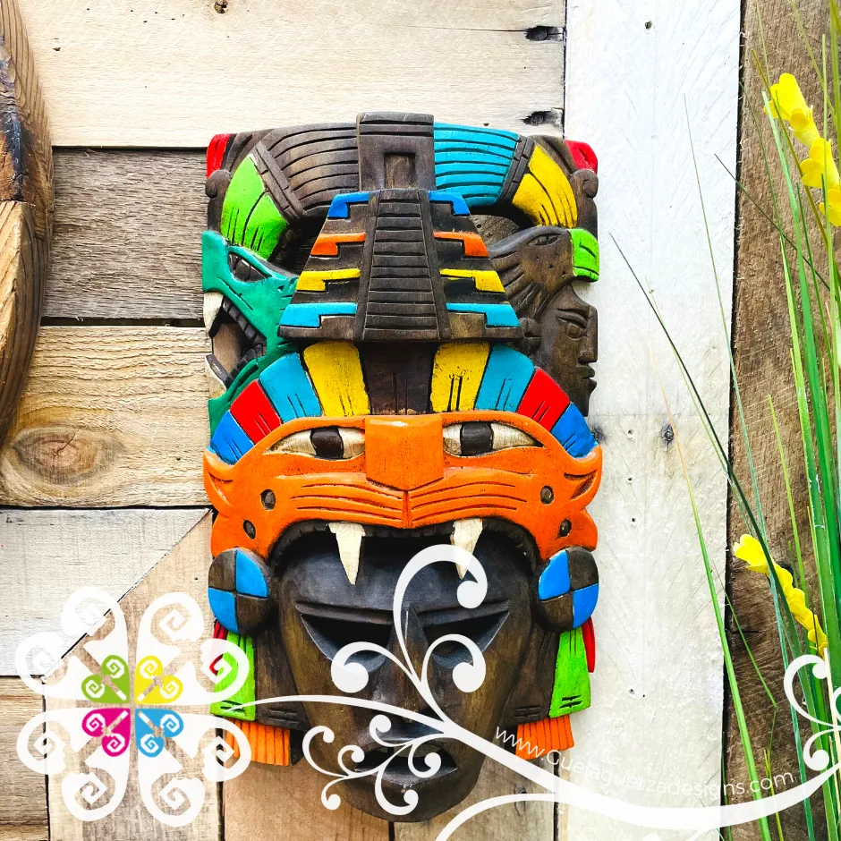 Medium Hand Carve Wood Mayan Mask