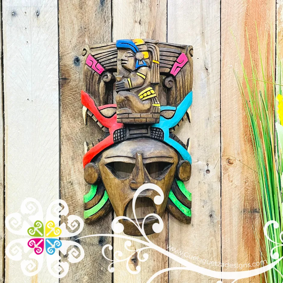 Medium Hand Carve Wood Mayan Mask