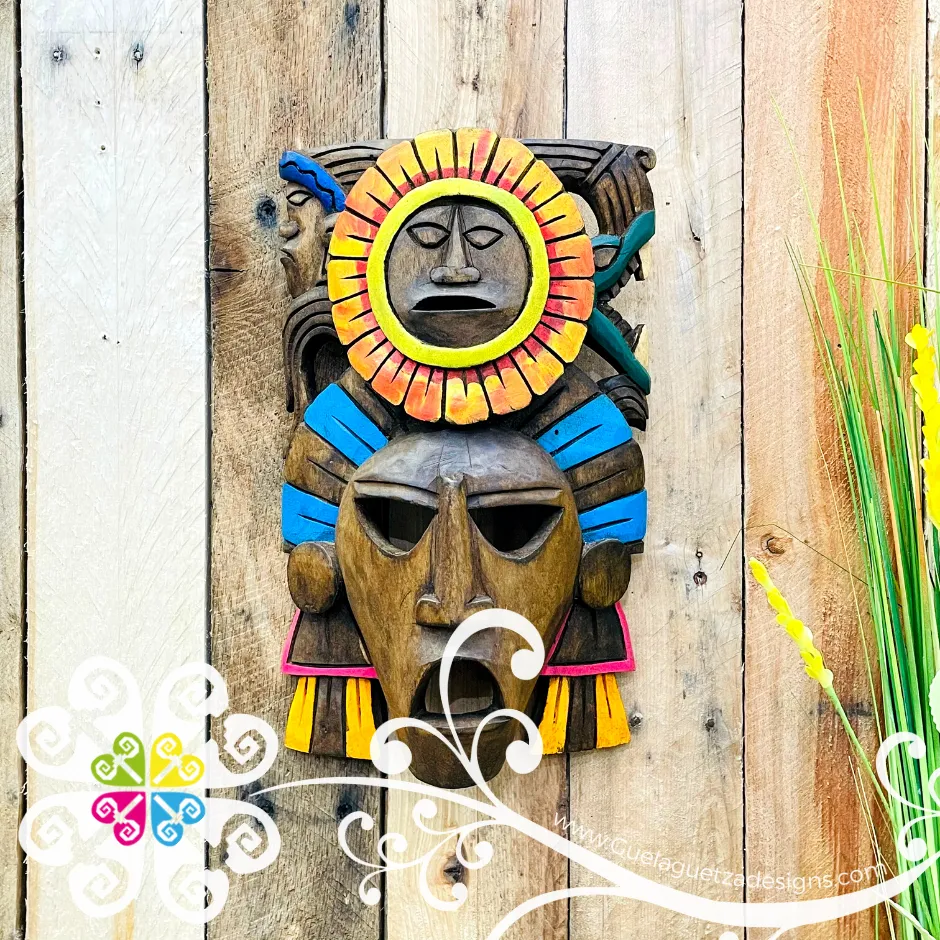 Medium Hand Carve Wood Mayan Mask