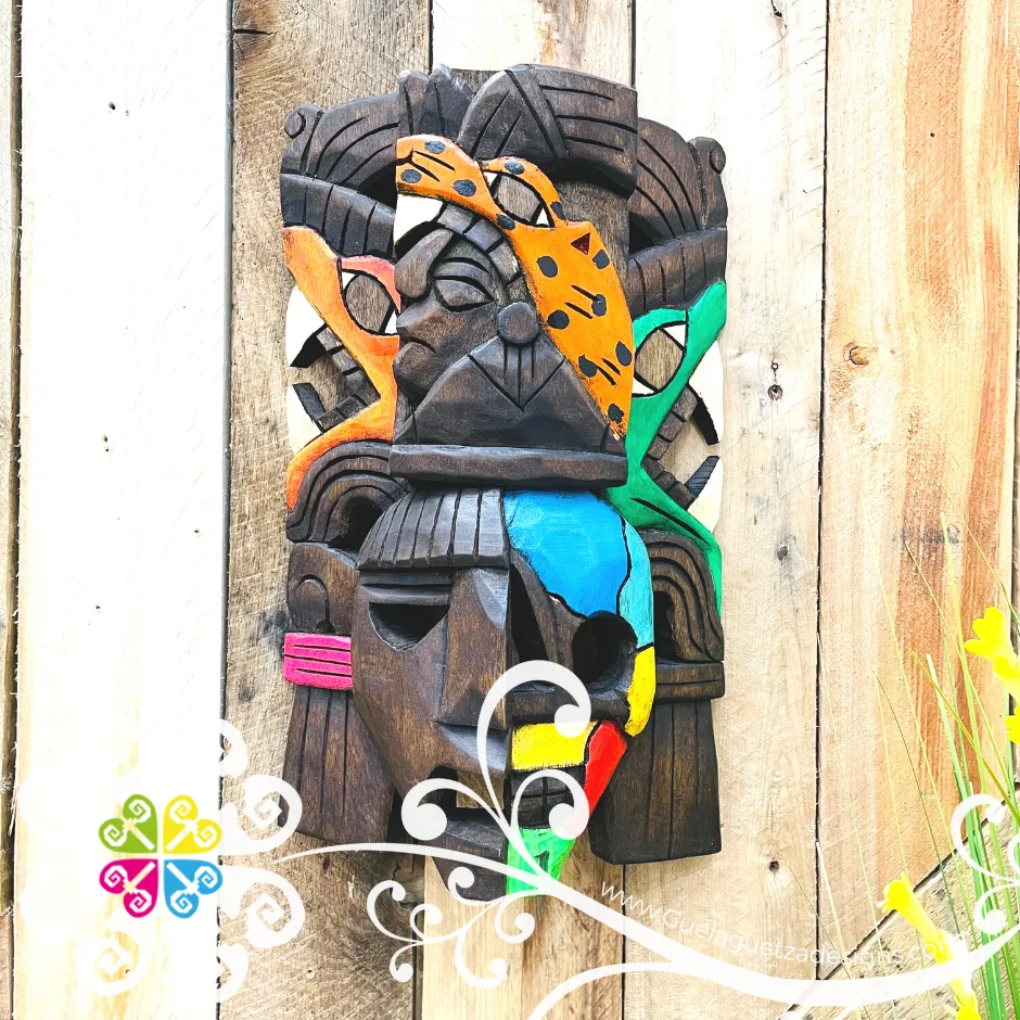 Medium Hand Carve Wood Mayan Mask