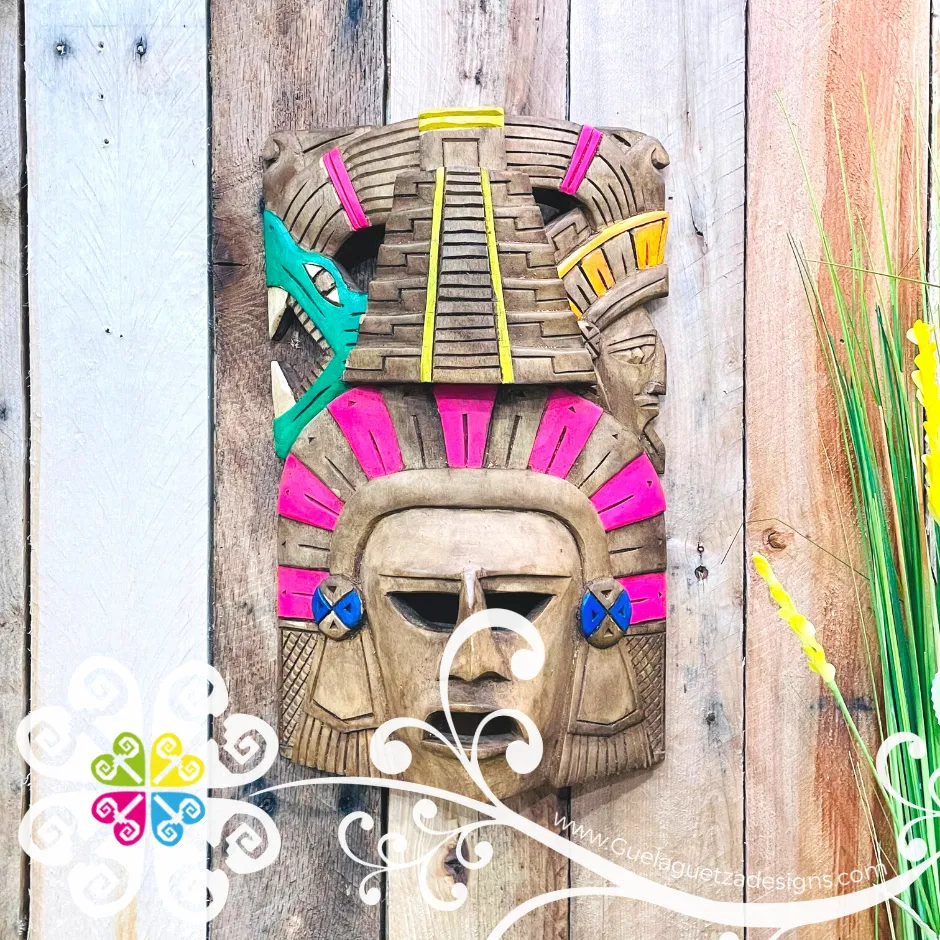 Medium Hand Carve Wood Mayan Mask