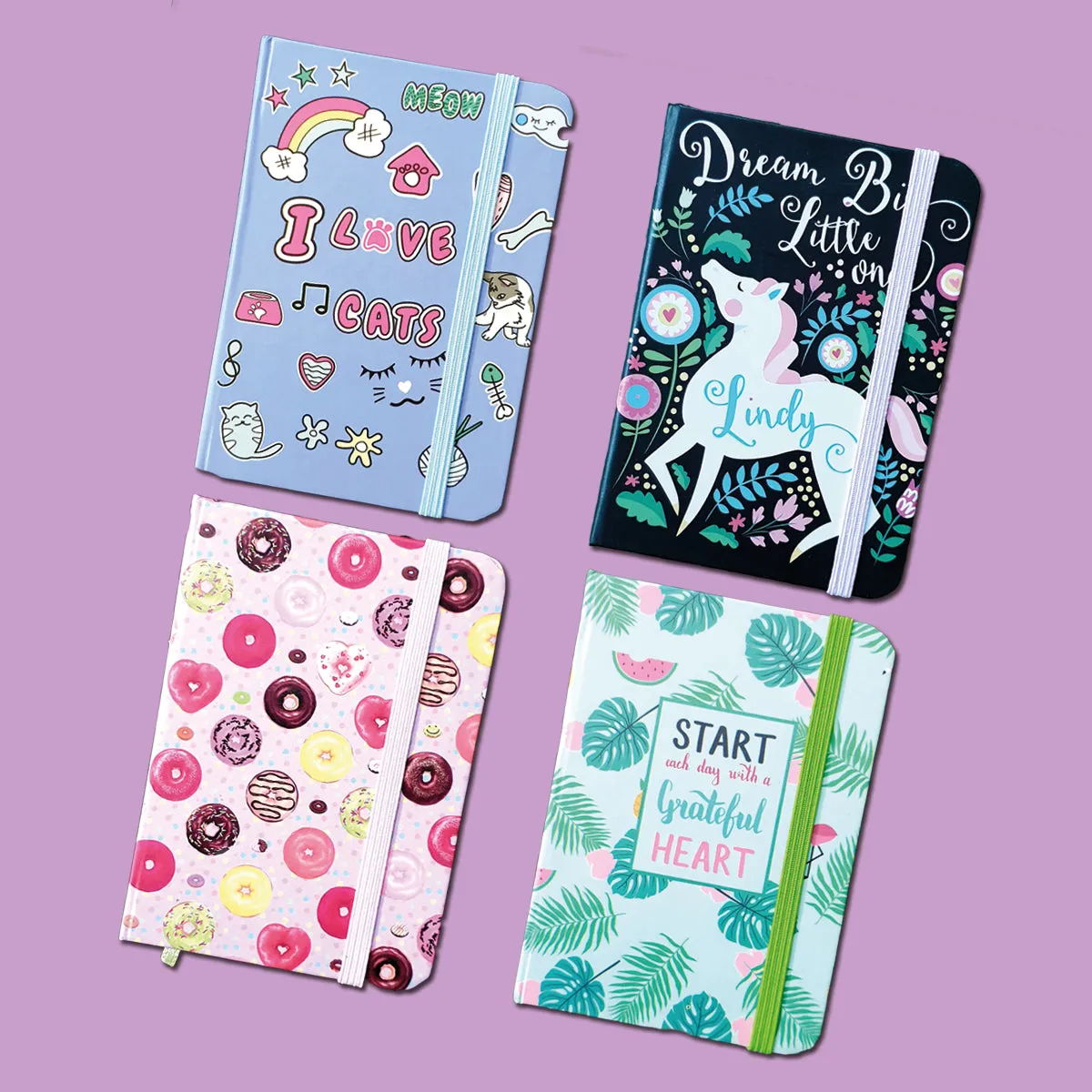 Mini Pocket Diary with Band - Unicorn Floral