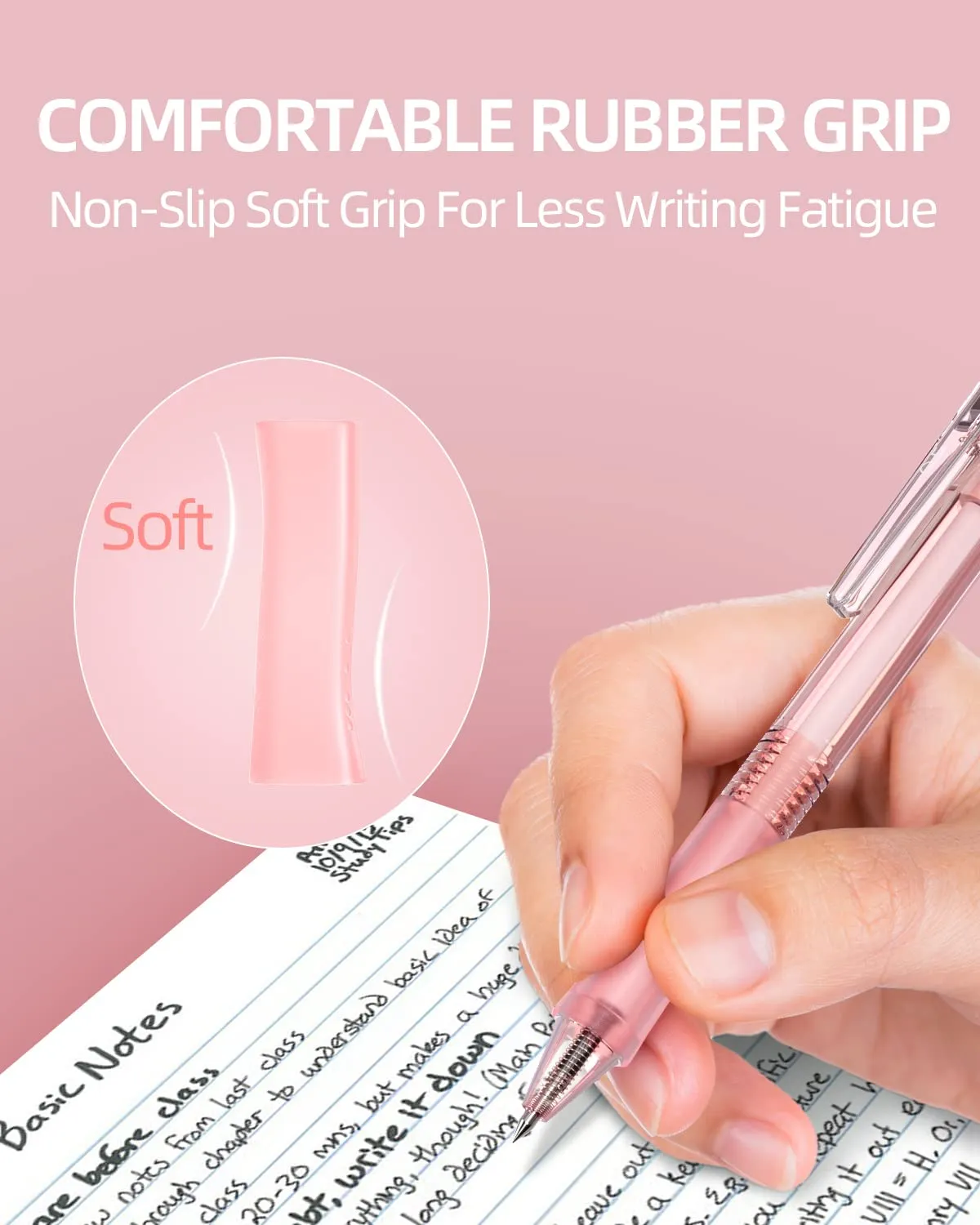 Nicpro 13PCS Pastel Gel Ink Pen Set with Case, Cute Retractable 0.5mm Fine Point 12PCS Black Ink Pens with 1 Highlighter, Aesthetic Pens for School, Student Note Taking,Writing, Office Supplies (Pink)