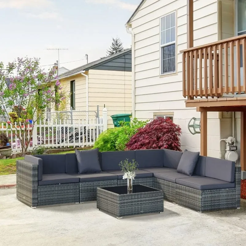 Outsunny 7 Piece Outdoor Patio Furniture, Modern Rattan Wicker Modular Sectional Patio Set -  860-020V01GY