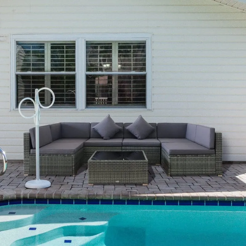 Outsunny 7 Piece Outdoor Patio Furniture, Modern Rattan Wicker Modular Sectional Patio Set -  860-020V01GY
