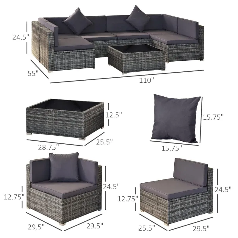 Outsunny 7 Piece Outdoor Patio Furniture, Modern Rattan Wicker Modular Sectional Patio Set -  860-020V01GY