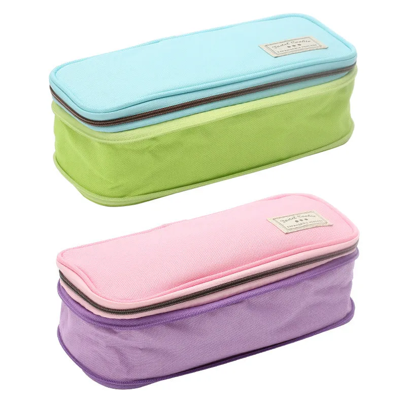 Retractable Multi-Purpose Pencil Case Double Layer Zipper Large Capacity Two-Color Pencil Case